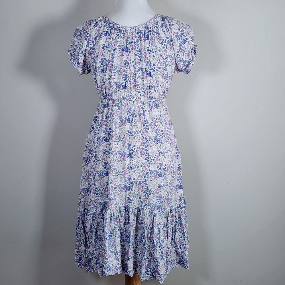 Suzy Shier Tiered Floral Dress Womens XS Purple Babydoll Cottage Prairie Boho - Picture 5 of 15